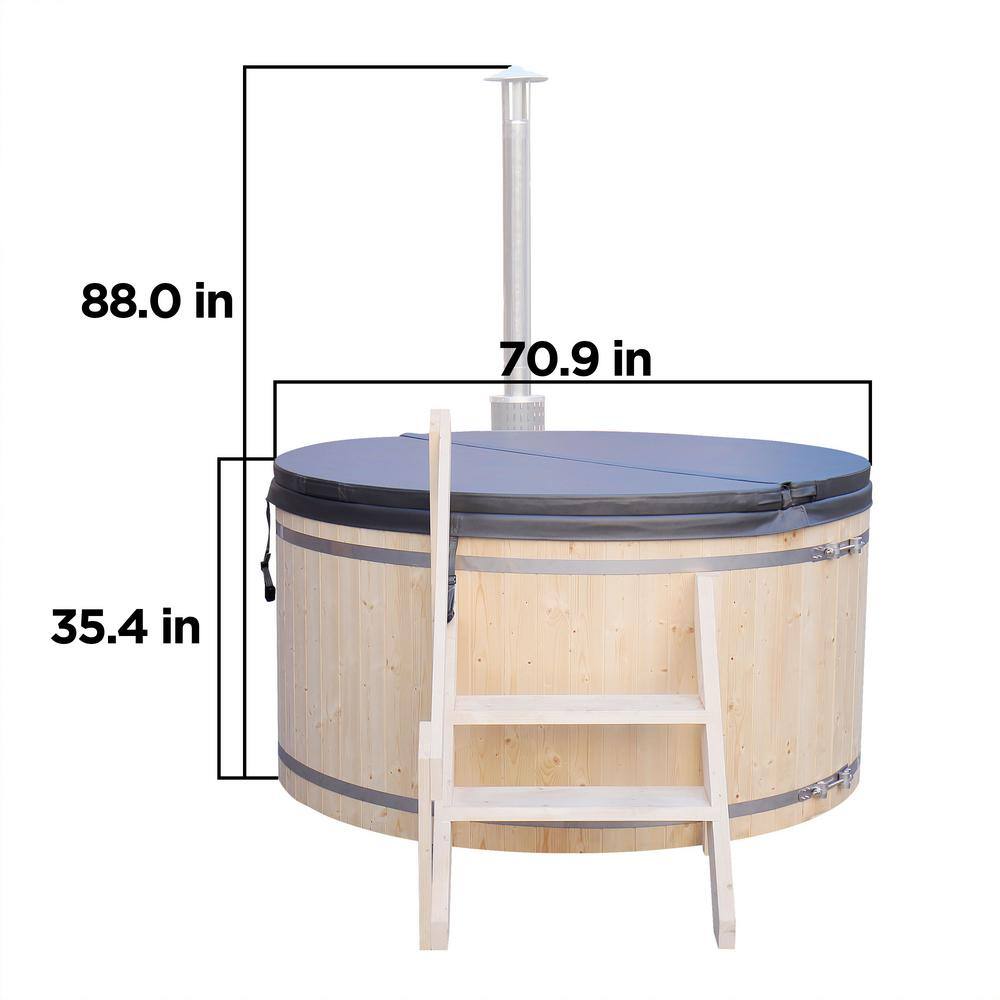 Round Pine Wood Fired Hot Tub and Ice Bath with Steps