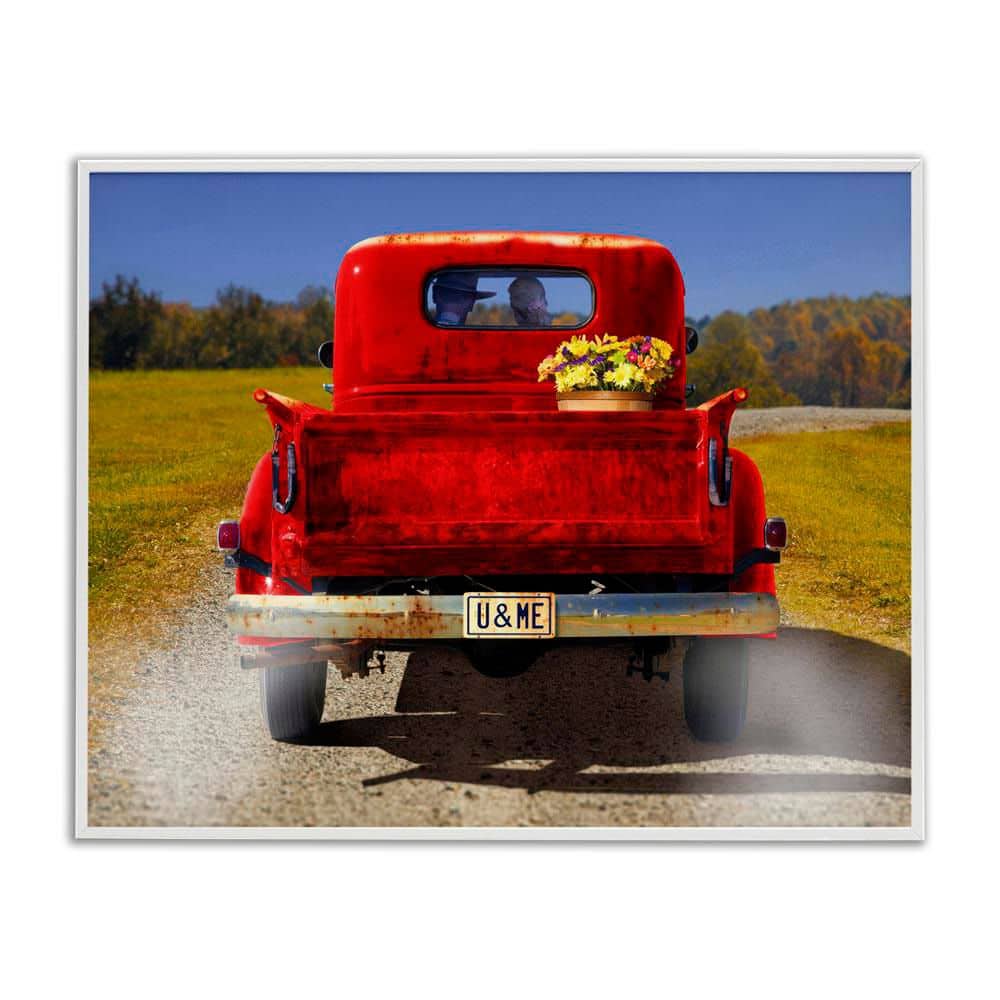 Cowboy in Red Truck by Michael Quackenbush White Framed Typography Giclee Art Print 11 in. x 14 in. price history on PriceWatchPro