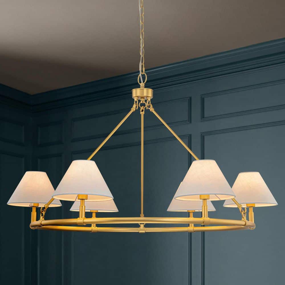 シャンデリア キャトルセゾン Rennnsan Cathy 6-Light Modern Farmhouse Fabric Gold Wagon Wheel