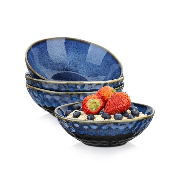 MALACASA 19 fl.oz Blue Cereal Bowls Stoneware Vintage Look Glaze 7 in. Large Serving Bowl (Set of 4)