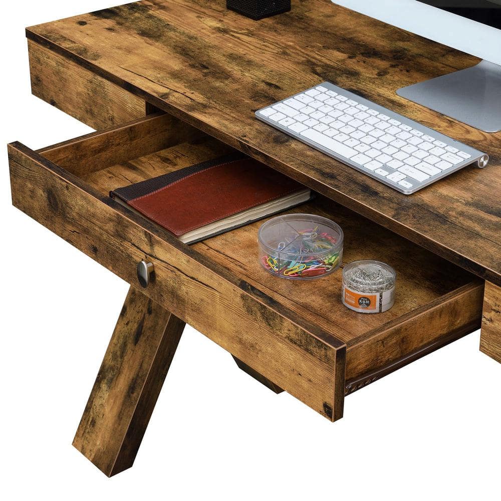 Newport Crisscross Leg Brown Desk with Sleek Drawer