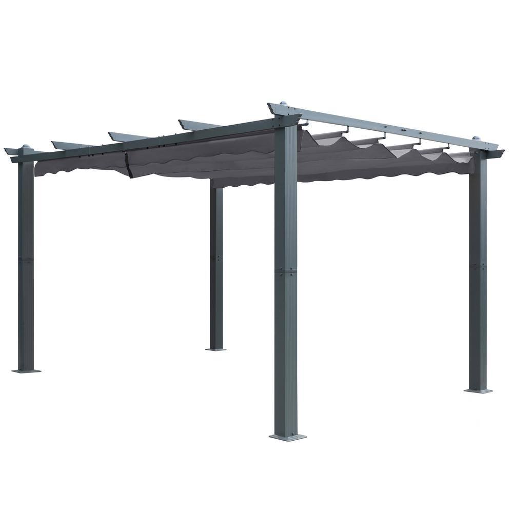 VEIKOUS 10 ft. x 13 ft. Aluminum Patio Pergola with Retractable Sun ...