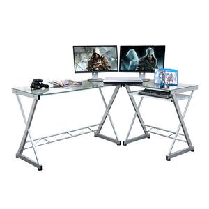 61.75 in. L-Shaped Clear Computer Desk with Pull Out Keyboard Panel