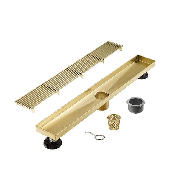 48 in. Linear Stainless Steel Shower Drain with Bar Pattern, Zirconium Gold Plating