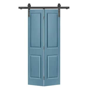 24 in. x 80 in. 2 Panel Dignity Blue Painted MDF Composite Bi-Fold Barn Door with Sliding Hardware Kit