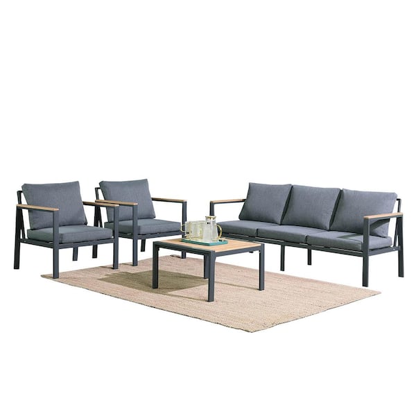 DIRECT WICKER Annie 4-Piece Aluminum Patio Conversation Set with Dark Grey Cushions