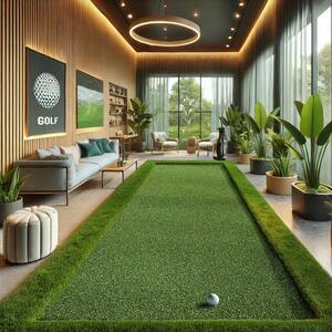 Golf Putting Green Waterproof Solid Indoor/Outdoor 3 ft. x 28 ft. Green Artificial Grass Runner Rug