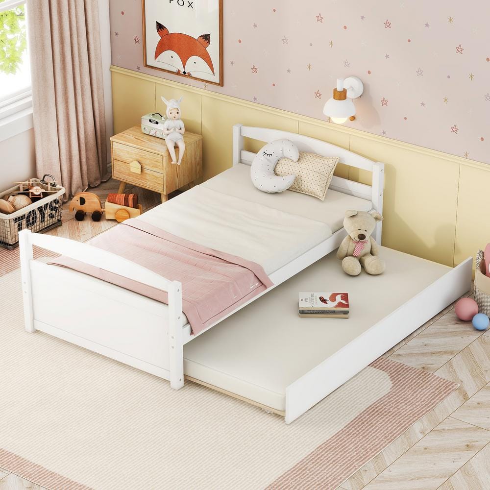 Harper & Bright Designs White Twin Size Wood Frame Daybed with Trundle ...