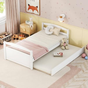 White Twin Size Wood Frame Daybed with Trundle