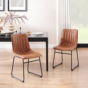 AMIGO Brown Faux Leather Modern Dining Side Chairs, Set of 2