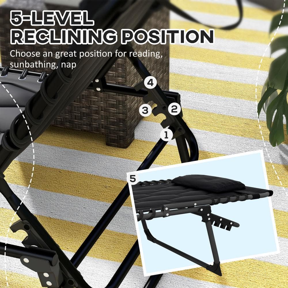 Black Padded Folding Armless Chaise Lounge with Cushions