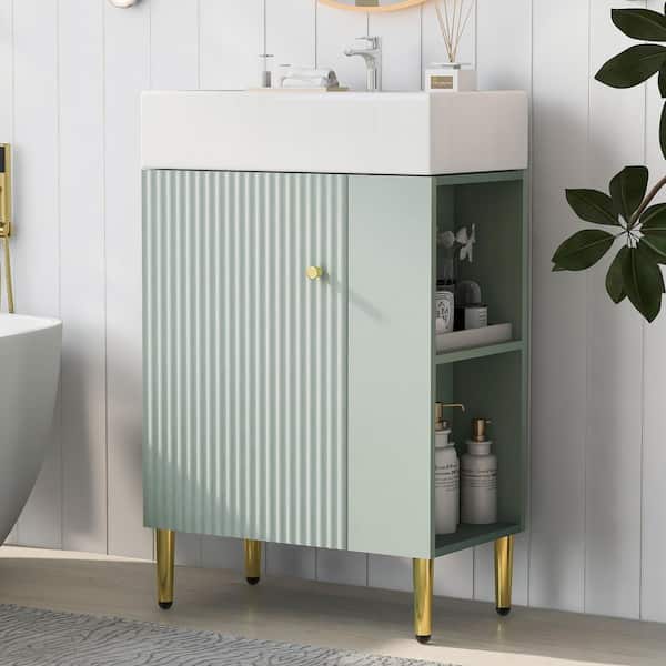 22 in. W x 12 in. D x 34 in. H Freestanding Bath Vanity in Green with White Ceramic Top