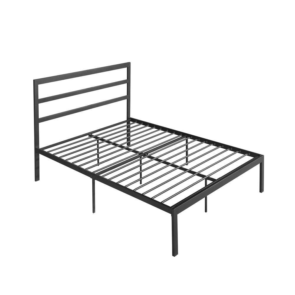 JASIWAY Gray Metal Frame Queen Size Platform Bed with Headboard JW3118