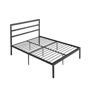 Gray Metal Frame Queen Size Platform Bed with Headboard