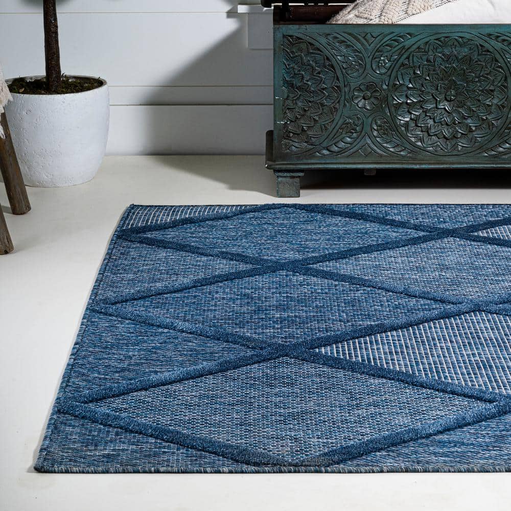 Navy Mediterranean Trellis 63'' Handmade Synthetic Area Rug