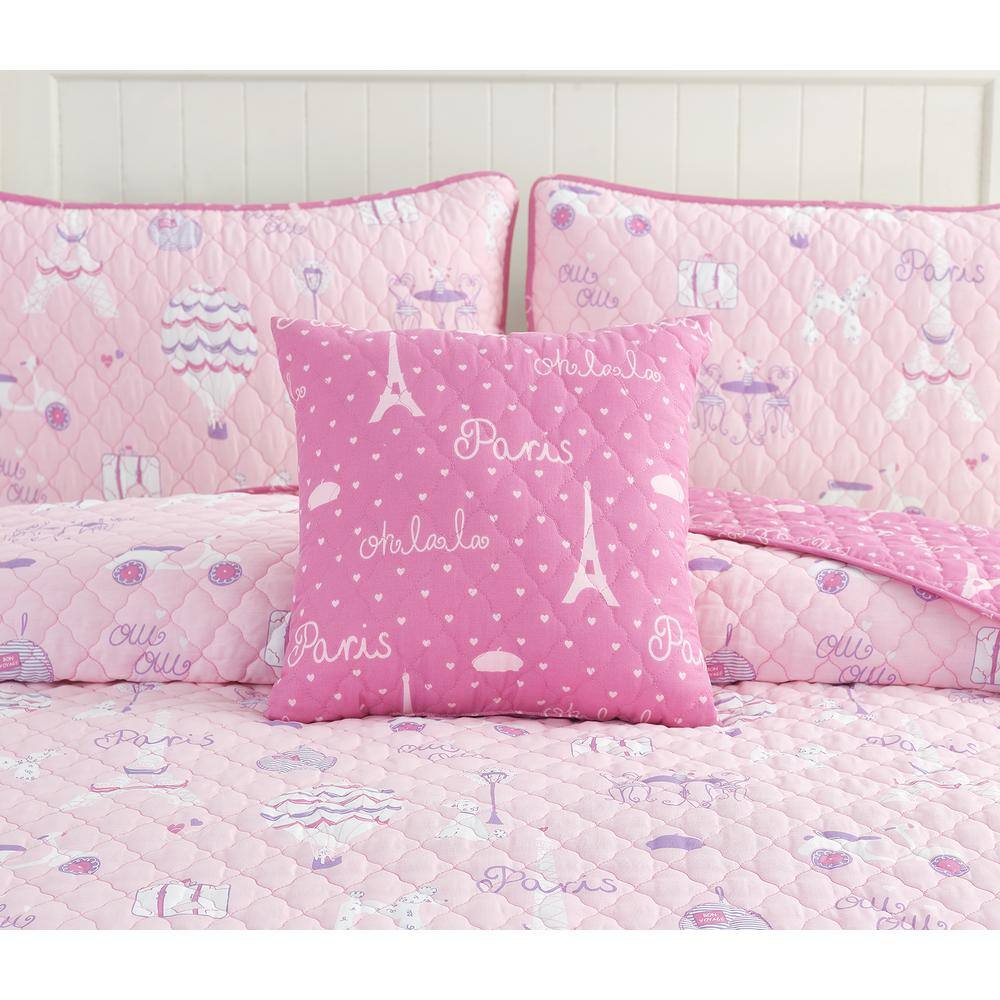 Paris Dreams Pink Reversible Cotton Full Quilt Set