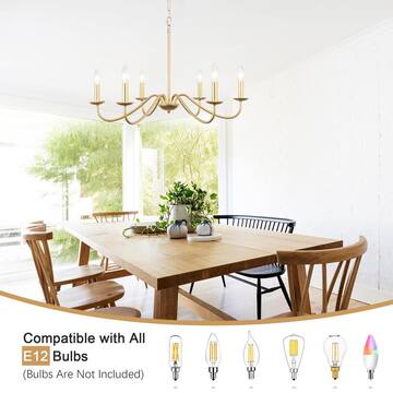 ZJVAIVE 6-Light Classic Golden Candle Style Chandelier for Kitchen Island Dining Room with No Bulbs Included ZJ-D0131-6-PG