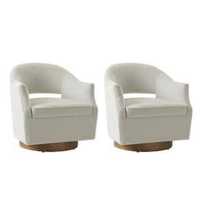 Felisa Transition Upholstered Open-Back Swivel Barrel Chair Set of 2 with Solid Wood Base-Linen