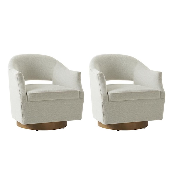 JAYDEN CREATION Felisa Transition Upholstered Open-Back Swivel Barrel Chair Set of 2 with Solid Wood Base-Linen