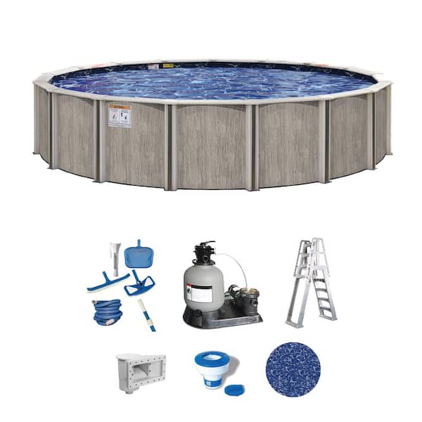 Aspen Wood 33 ft. Round 54 in. Deep Above Ground Standard Hard Sided Pool Package