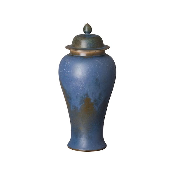 Emissary 18 in. H Round Porcelain Ginger Jar in Verdi Blue