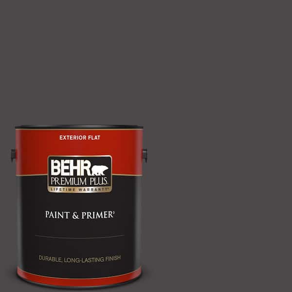 BEHR PREMIUM PLUS 1 gal. #N530-7 Private Black Flat Exterior Paint & Primer
