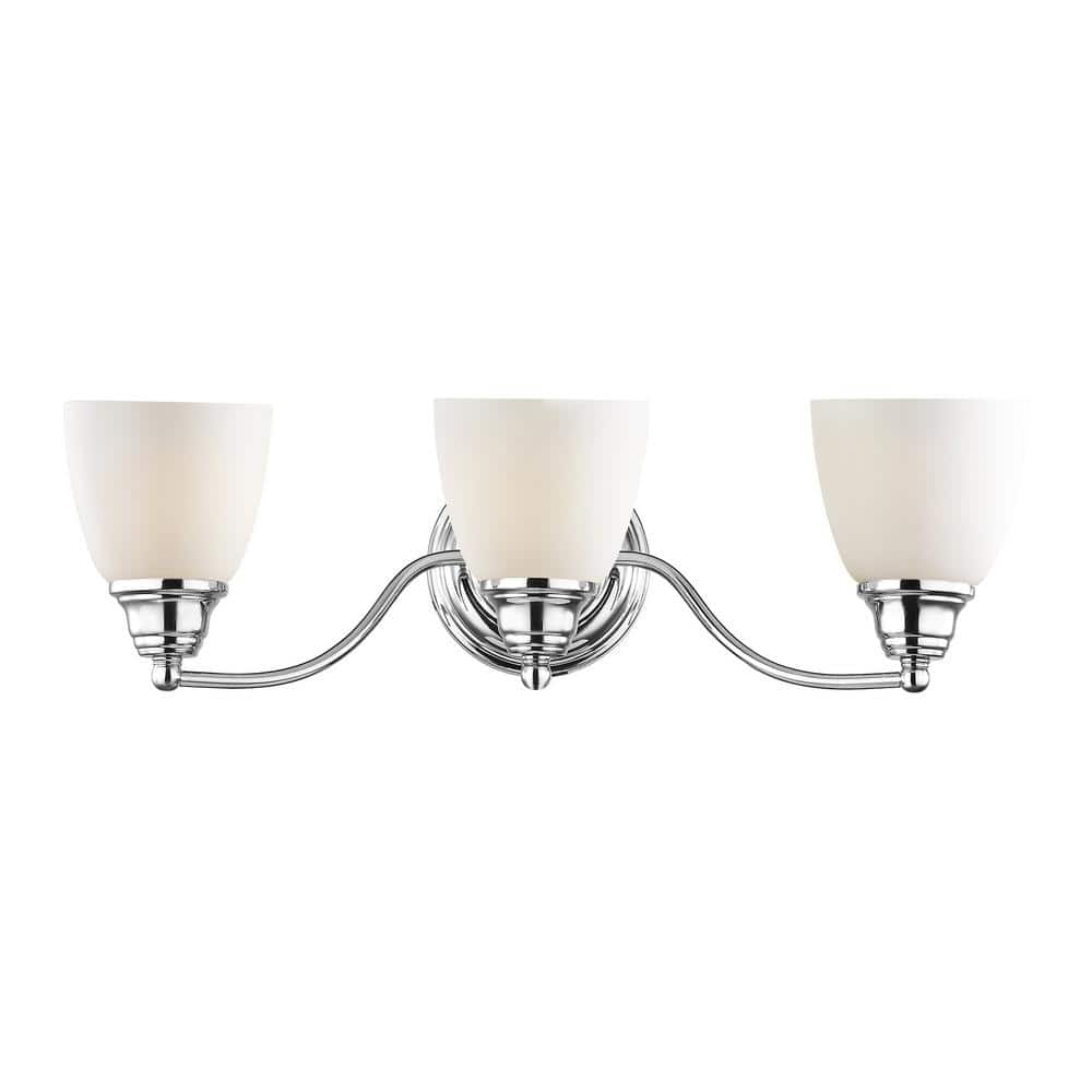 Polished Chrome 3-Light Vanity with Satin Opal Glass Shades