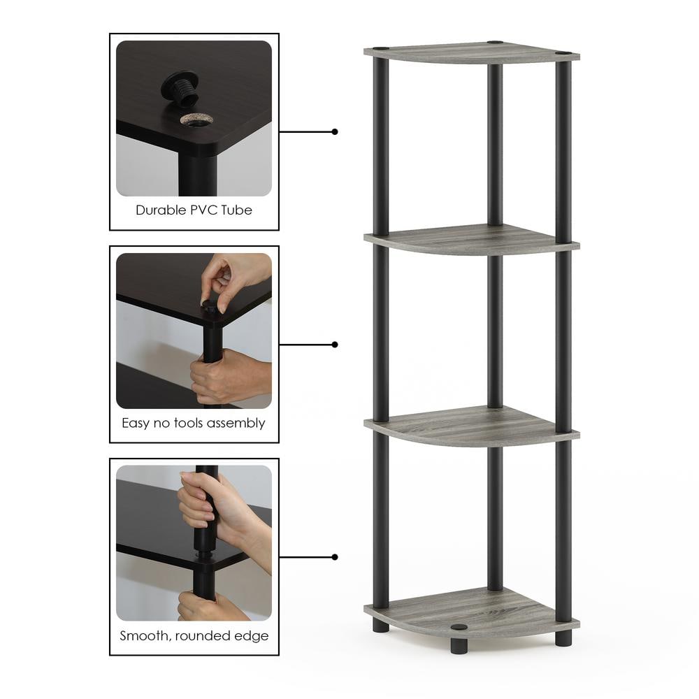 French Oak Gray and Black 4-Tier Corner Display Shelf
