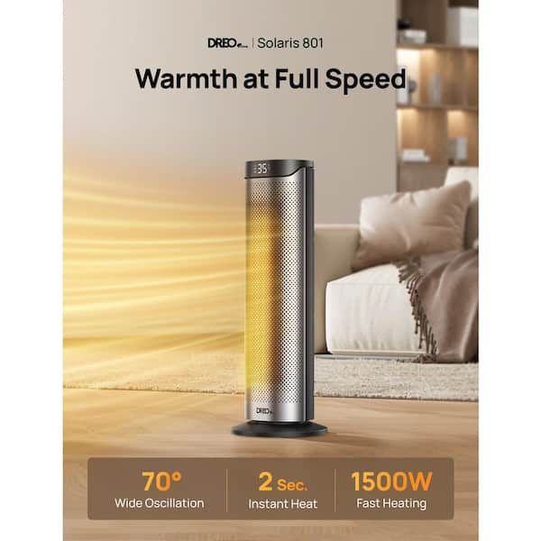 1500W 23 in. Portable Indoor Ceramic Convection Electric Space Heater, 70° Osc w/Remote, 3-Heat Levels in Black