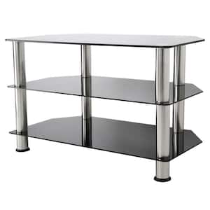 31.5 in. Black and Chrome Glass TV Stand Fits TVs Up to 42 in. with Open Storage