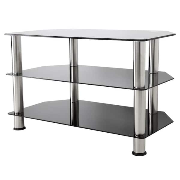 AVF 31.5 in. Black and Chrome Glass TV Stand Fits TVs Up to 42 in. with Open Storage