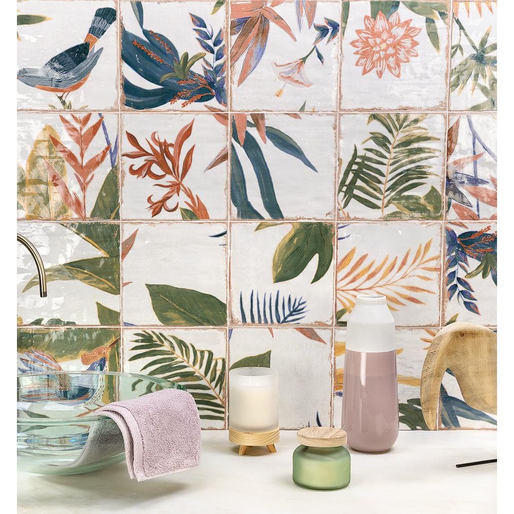 Sonata Decor 8" x 8" Multicolor Ceramic Wall Tile