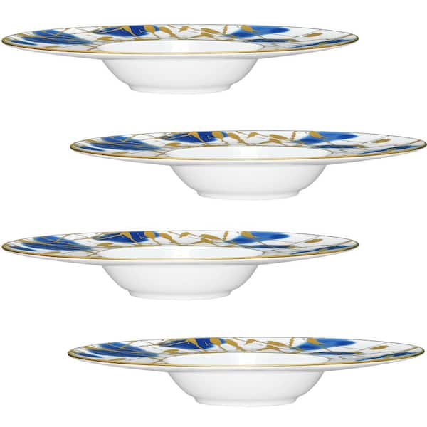 Noritake Jubilant Days Gold 10.75 in., 7 fl.oz. (Gold) Porcelain Rim Soup Bowls, (Set of 4)