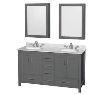 Sheffield 60 in. W x 22 in. D x 35 in. H Double Bath Vanity in Dark Gray with White Carrara Marble Top and MC Mirrors