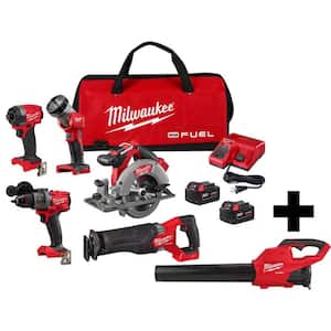 M18 FUEL 18-Volt Lithium-Ion Brushless Cordless Combo Kit (5-Tool) with Brushless Cordless Handheld Blower