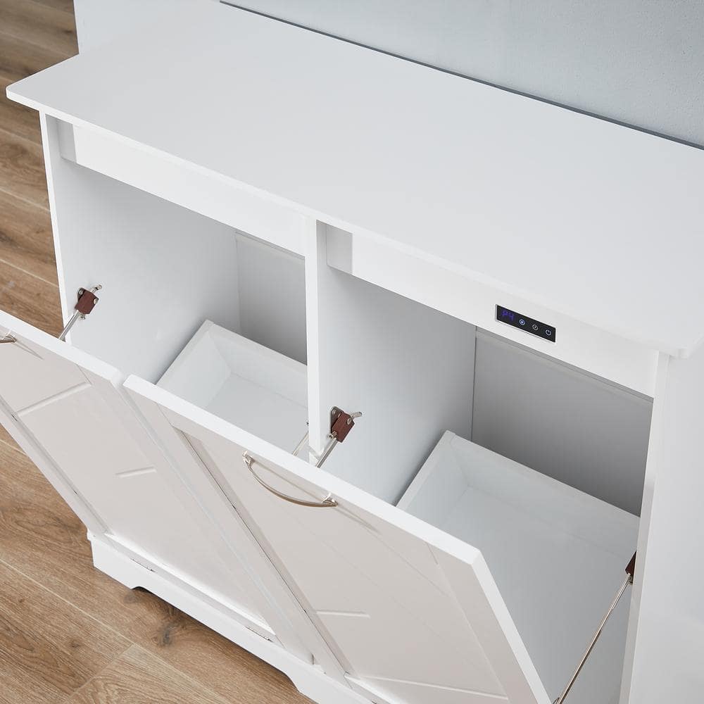 White MDF Wood Dual-Bin Tilt-Out Kitchen Trash Cabinet