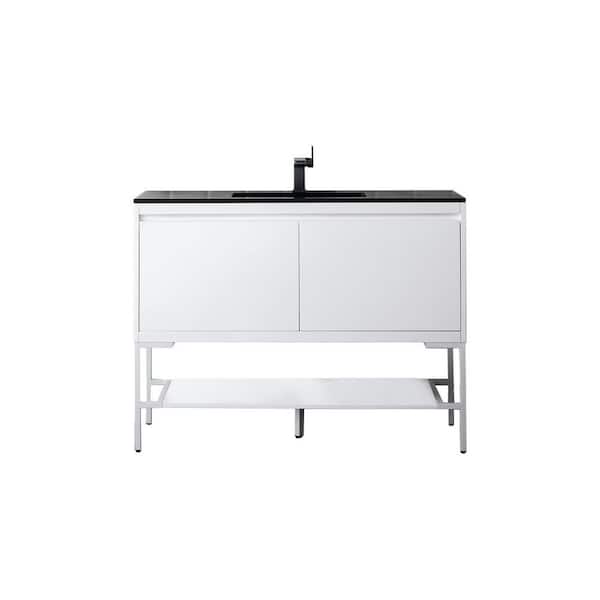 James Martin Vanities Milan 47.3 in. W x 18.1 in. D x 36 in. H Bathroom Vanity in Glossy White with Charcoal Black Composite Top