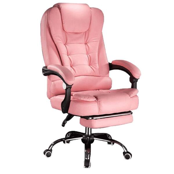 FUFU&GAGA 48.4 in. Pink Height Adjustable Faux Leather Executive Chair with Footrest, Kneading Massage and Vibration Massage