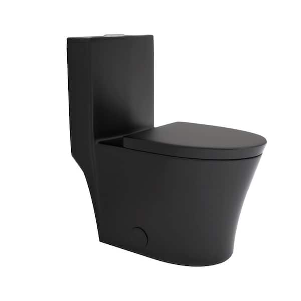 BW 12 in. Floor Mounted 1-Piece 1.1/1.6 GPF Dual Flush Elongated Toilet in Black Seat Included