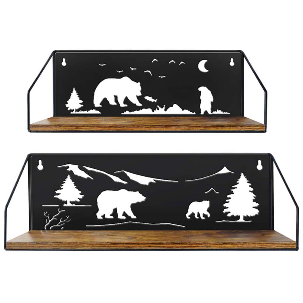 Floating Shelves for Wall with Unique Adorable Bears Cutouts, Rustic Wooden
