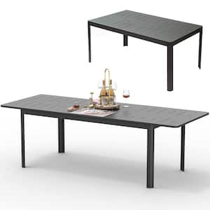 95 in. Black Rectangular Aluminum Outdoor Dining Table Expandable Table for 6-8 Person
