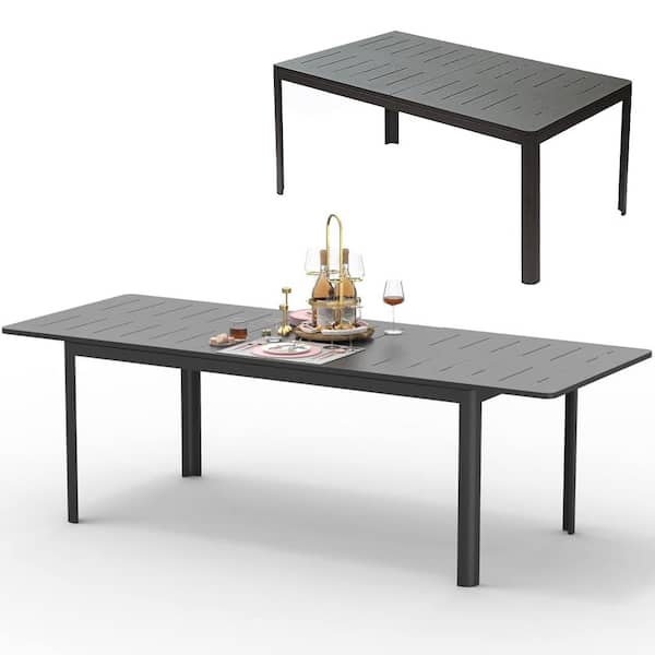 ToolCat 95 in. Black Rectangular Aluminum Outdoor Dining Table Expandable Table for 6-8 Person