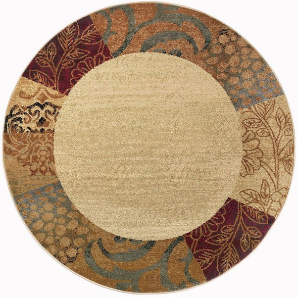 Elegance Floral Beige 6 ft. Round Indoor Area Rug