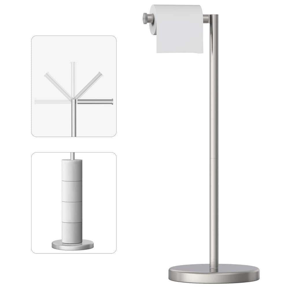 Freestanding Stainless Steel Toilet Paper Holder Stand in Brushed Nickel with Storage for 4-Rolls