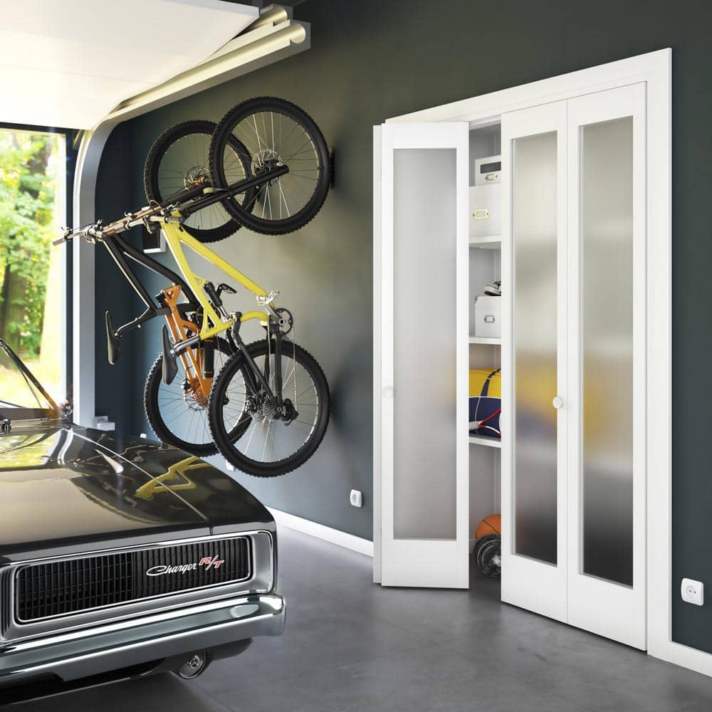 24" x 80" White Frosted Glass Solid Wood Bi-Fold Door