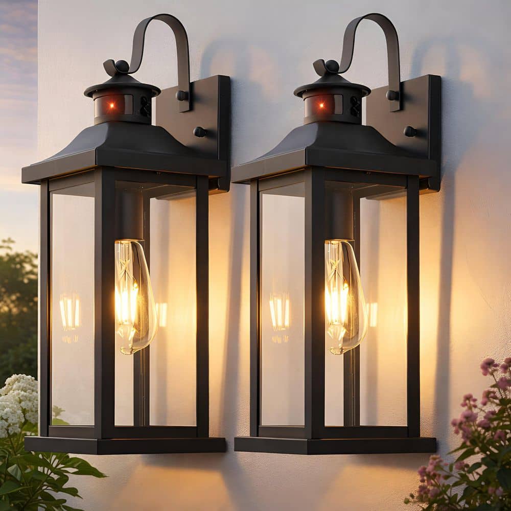 C Cattleya 8 in. Matte Black Motion Sensing Dusk to Dawn Outdoor