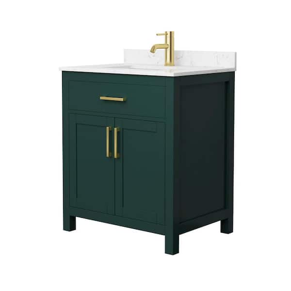 Wyndham Collection Beckett 30 in. W x 22 in. D x 35 in. H Single Sink Bathroom Vanity in Green with Carrara Cultured Marble Top