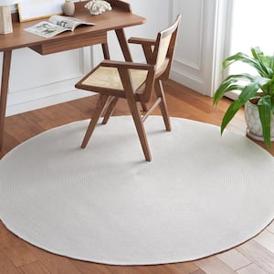 Braided White 3 ft. x 3 ft. Abstract Round Area Rug