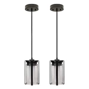 Matte Black Integrated LED Pendant Light with Night Light and Seeded Glass Adjustable CCT Kitchen Remodel (2-Pack)