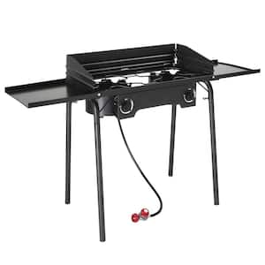 2-Burner Portable Propane Gas Grill in Black with Windscreen and Shelves